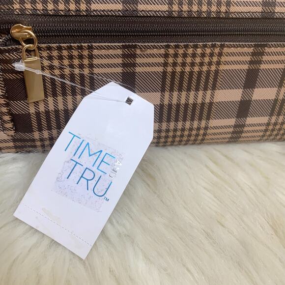TIME and TRU Brown Plaid Faux Leather Crossbody Clutch Wallet-on-a-String NWT - Picture 12 of 13